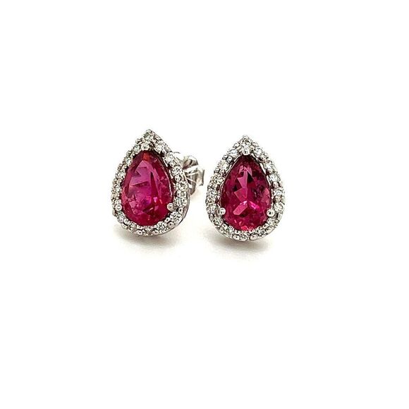 Natural Pink Tourmaline Diamond Earrings 14k WG 2.02 TCW Certified $3,950 211890 - Picture 10 of 16